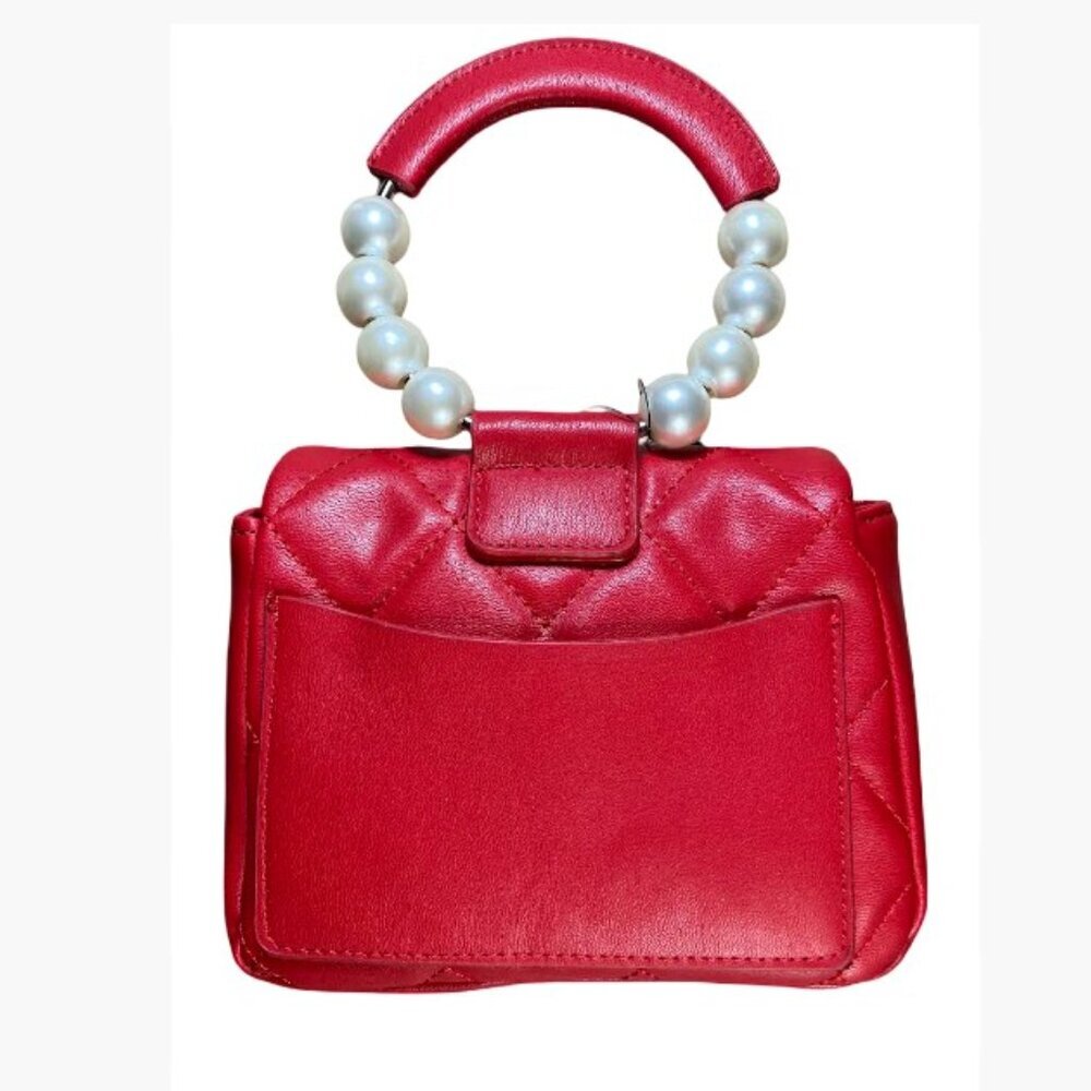 Badgley Mischka Clutch Bag with Faux Pearl Handle and Crossbody Strap in Red NWT - Picture 5 of 10